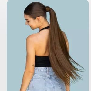 NWT 21” dark brown cool shade dark ash tone silky natural ponytail w hair tie